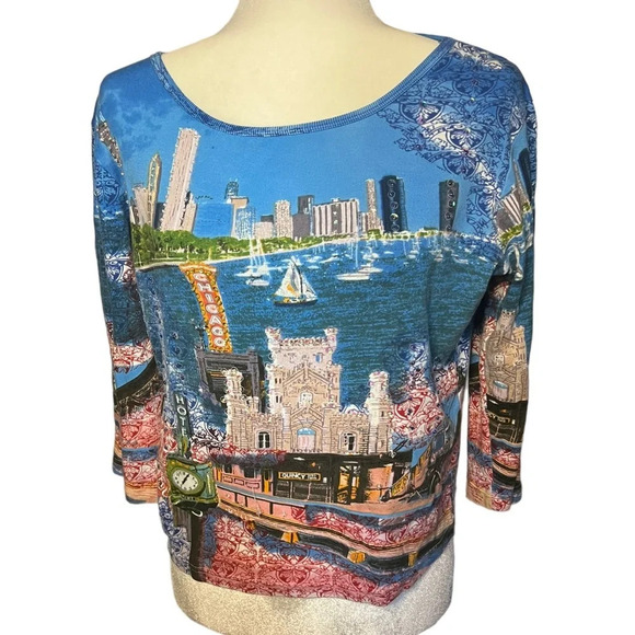 Chicago Skyline Y2K Colorful Art Shirt M - Picture 1 of 4